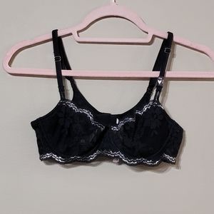 NWOT Victoria's Secret Dream Angel Unlined Balconette Bra Black Lace Silver 34B